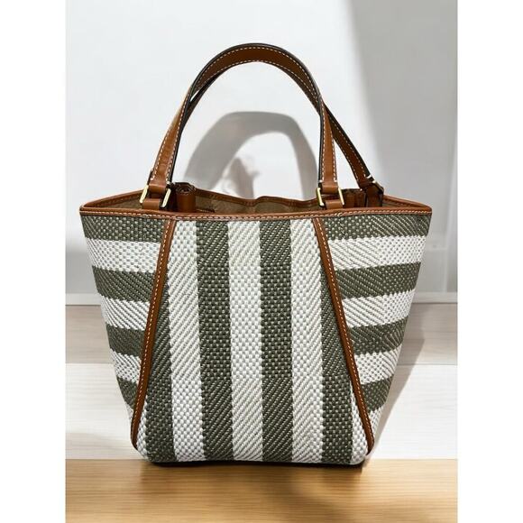 Tory Burch McGraw Stripe Dragonfly Drawstring Satchel Bag - Picture 3 of 13